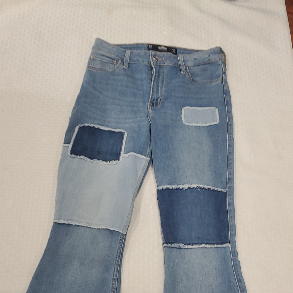 Hollester Denim Patchwork Retro Hippie Flare Jeans Sz 27 - Picture 2 of 14